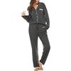 Vlazom Pigiama Donna Pigiami Due Pezzi Morbidi Maniche Lunghe con Bottoni | Maniche Lunghe Calde, Chiusura con Bottoni Elegante, Dettagli in Pizzo Femminile, Disponibile in Tinta Unita o Fantasia