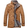 Darringls Cappotto in pelle da uomo, slim fit, cappotto invernale con colletto alto e imbottitura nero marrone spesso trench cappotto corto con collo di pelliccia, giacca invernale da uomo, cachi,