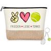 BAHJISOUK Trousse per cosmetici con portachiavi per gli appassionati di tennis | Set da 2 pezzi con borsa per cosmetici da 26 x 16 cm e portachiavi con racchette, pratico accessorio da tennis per sport e