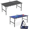 LILIIN Mini tavolo da ping pong pieghevole, design a valigetta, per interni ed esterni, pannello in MDF con rete, 2 racchette e 5 palline, borsa per il trasporto integrata, blu, 152,5 x 76 cm