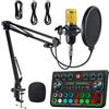 Kocusu Pacchetto di attrezzature per podcast,Microfono Streaming Podcast Kit Kit | Interfaccia audio Broadcasting con DJ Mixer Recording Studio Kit microfono a condensatore per registrazione, streaming
