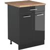 Vicco Mobiletto base cucina R-Line, Antracite lucido/Antracite 60 cm | 2 Ante · Piano di lavoro incl. · Piedini regolabili in altezza · 1 Ripiano · ✓ Liberamente combinabile