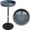 Simmer Stone Tavolino rotondo bohémien con vassoio, tavolino per bevande per piccoli spazi, comodino estetico per soggiorno, camera da letto, angoli e ufficio (labirinto blu)