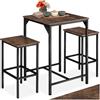 tectake® Set Tavolo e Sgabelli Cucina 60 x 60 x 91 cm, 1 Tavolo da Pranzo e 2 Sgabelli Alti, Tavola e Sedie Sala da Pranzo Stile Industriale, Ideale Ufficio, Casa e Cucina - Legno Industriale Scuro