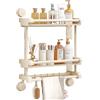 RETSAMV Mensola da bagno senza fori con ventosa, scaffale doccia a doppio ripiano con porta asciugamani e 5 ganci, per cucina o bagno (CR-40CM-2T)