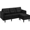 Yaheetech Divano ad Angolo 3 Posti Divano Angolare in Tessuto 189 × 136 × 80 cm Chaise Longue a Forma di L con Poggiapiedi Rimovibile per Salotto Soggiorno Divano a Sinistra/Destra Nero
