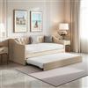 Poeahu Divano letto estraibile 90/180 x 200 cm, letto imbottito 90 x 200 cm, letto giornaliero multifunzione, letto per gli ospiti, divano letto a 2 posti, per soggiorno, camera da letto, lino, beige