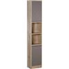 HOMCOM Mobiletto Salvaspazio per Bagno 30x24x170 cm Grigio e Rovere | In Legno, Mobile da Bagno, 2 Armadietti, Ripiani Regolabili, Design a Colonna