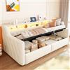 KecDuey Letto imbottito Giorno 90x200 cm, divano letto, letto con rete a doghe, luce ambientale con telecomando, due cassetti, presa USB (Beige#1)