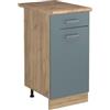 Vicco Mobiletto base cucina R-Line, Grigio-blu/Rovere dorato 40 cm | 1 Cassetto · Piano di lavoro incl. · Piedini regolabili in altezza · 1 Anta · ✓ Liberamente combinabile
