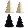 GISELA D Alberi di Natale a nido d'ape, in carta, colore bianco e nero, set da 4 pezzi, altezza 20 cm e 25 cm, riutilizzabili