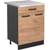 Vicco Mobiletto base cucina R-Line, Rovere dorato/Antracite 60 cm | 2 Ante · Piano di lavoro incl. · Piedini regolabili in altezza · 1 Ripiano · ✓ Liberamente combinabile