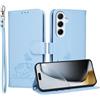 YUECXIN Custodia per Samsung Galaxy A26 5G con Cordino, Case in PU Pelle a Libro Carino Gatto Flip Caso Magnetica Portafoglio Blocco RFID Carta Slot Antiurto Cover, Blu