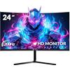 CRUA Monitor da gioco curvo da 24 pollici, FHD 1080P a 180Hz/200Hz, risposta 1 ms, AMD FreeSync, Eye-Care Flicker-Free, display per esports senza cornice con HDMI e DP, montaggio a parete VESA - nero