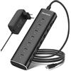 RSHTECH Hub USB C Alimentato, Hub USB 3.2 a 7 Porte in Alluminio con Alimentatore 36W 12V/3A e Cavo 1m per Notebook/PC Desktop Dotati di Porte USB-C e Thunderbolt, RSH-H7C