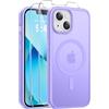 Qasyfanc Magnetica Cover per iPhone 13/14, Viola chiaro | Compatibile con MagSafe,con 2 Pezzi Vetro Temperato Pellicola, Cover Clear Slim Fit Antiurto Militare Antigiallo