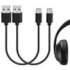 GEEKRIA Cavo di ricarica USB per cuffie Geekria compatibile con Bose QC Ultra/45/Earbuds II, SoundLink Plus, 700ANC, Ultra Open Earbuds - cavo di alimentazione USB sostitutivo (1 ft/30 cm 2 pack)