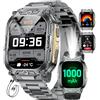 HIRREO Orologio Smartwatch Uomo, Batteria 1000 mAh con Torcia LED, Orologio Sportivo Display HD 2.01 Quadrato, 100+ Modalità Sport, Impermeabile IP68, Compatibile con Android e iOS (Nero-Oro)