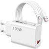 Atshld Caricatore 100W per Xiaomi con Cavo USB C 6A 1.5M, Ricarica Rapida USB A