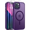 Qasyfanc Magnetica Cover per iPhone 13/14, Viola intenso | Compatibile con MagSafe,con 2 Pezzi Vetro Temperato Pellicola, Cover Clear Slim Fit Antiurto Militare Antigiallo