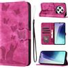 LSPCASA Custodia Per Xiaomi Redmi 14C/Xiaomi Poco C75 6.88 Pollici Materiale In Pelle PU Cover Xiaomi Poco C75 Con Slot Per Schede Reticolo Della Farfalla Del Gatto Cover Redmi 14C Rosa