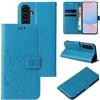 LBH Custodia per cellulare per Samsung Galaxy A57 5G, con farfalle e fiori, funzione leggio, magnetica, protezione completa a 360°, colore blu