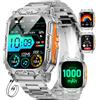 HIRREO Orologio Smartwatch Uomo, Batteria 1000 mAh con Torcia LED, Orologio Sportivo Display HD 2.01 Quadrato, 100+ Modalità Sport, Impermeabile IP68, Compatibile con Android e iOS (Argento-Arancione)