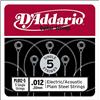 D'Addario Corda singola PL012-5 in acciaio per chitarra.012, set di 5 corde