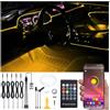 QAUBEN 6 metri di fibra ottica Auto illuminazione ambientale con Bluetooth App Control + RF telecomando 64 colori musica multicolore Kit di illuminazione interna DC 12V 1W