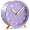 Azxb Orologio Sveglia Analogico, Silenzioso Senza Ticchettio Con Luce Notturna, Rotondo In Metallo, A Batteria, Per Ufficio/Camera, Regalo Per Anziani, Adulti E Studenti, Viola