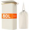 Lifewit Cesto Portabiancheria Salvaspazio, Cesta Biancheria Sporca con Coperchio, Porta Biancheria Sporca Slim per Bagno, Laundry Basket per Camera da Letto, Bagno, Lavanderia, 80 L, Bianco