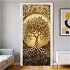 Generic Adesivi Porta 3D 80 x 210 cm Albero della vita retrò Poster PVC Autoadesivo oro Decorazione Murale Casa