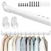 LOMUG Asta appendiabiti per armadio, asta appendiabiti allungabile, ovale, telescopica, con 2 supporti, per guardaroba, pareti, finestre, interni, 42-70 cm (bianco)