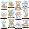 Tazuxetuqe 12 Pezzi Decorazione Tavolo in Legno per Feste di Benvenuto Baby Orsetto Decorazione Tavolo per Rivelazione del Sesso Cartelli Tavolo Orsetto Blu Fronte Retro