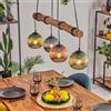 hofstein Lampada a sospensione HOFSTEIN Koyoto a 4 luci in metallo/legno/vetro nei colori nero/naturale/ambra/verde/blu con paralumi in vetro, travi in legno, max. 150 cm, E27, sala da pranzo, soggiorno,cucina