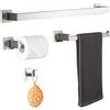 DUFU 4 Pezzi Porta Asciugamani Set di Accessori di Ferramenta di Bagno | Con Salviette 60cm, Supporto, Carta Igienica, Ganci Acciaio Inossidabile Argento Spazzolato, Installazione a Parete
