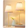 EDISHINE Set da 2 Lampade da Tavolo LED, Paralume in Lino, 2700K, Oro | Lampada da Comodino Moderna in Metallo, Attacco E27, Lampadina LED 4W Inclusa, per Soggiorno, Camera da Letto e Divano