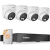 Anlapus 4K 8MP Set di telecamere di sorveglianza per esterni, 8CH 1TB DVR, 4 telecamere dome BNC cablate con registrazione audio, riconoscimento KI persone e veicoli, IP66 resistente alle intemperie