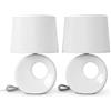 COSE DA CASA Coppia Abat Jour Camera da Letto Set 2 Lumetti Comodino Ceramica Bianca e Paralume in Tessuto Moderni Lampade da Tavolo Attacco Piccolo E14 Max 40W Altezza 27cm per Soggiorno camerette eleganti