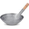 Craft Wok Grande cestino rotondo in acciaio inox con manico in legno, colino professionale per friggere e friggere / 732W142