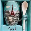 Homedecoration Home Decoration Mini tazza Parigi Tour Eiffel con cucchiaio, motivo pastello blu verde