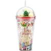 TSLBW Bicchiere d'acqua di Natale Tumbler 450ml bicchieri d'acqua in plastica Natale tazze di paglia tazza a doppia parete con cannuccia e coperchio per acqua fredda caffè succo di frutta frullati tè