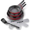 STONELINE SMART Set di Padelle 6 pezzi 20/24/28 cm, Alluminio Pressofuso, Manico Rimovibile, Tutti i Tipi di Piani Cottura, Antiaderente con Vere Particelle di Pietra, Rosso
