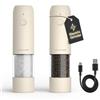 LARS NYSØM Macina Sale e Pepe Elettrico Set da 2, Ricaricabile USB-C, Macinapepe Automatico con Macinatura Regolabile, Macinino in Ceramica, Luce LED, Riempibile (Cream Beige)