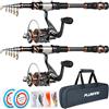 PLUSINNO - Set di canna da pesca telescopica in fibra di carbonio, mulinello da spinning con 12+1 cuscinetti a sfera schermati in acciaio inox
