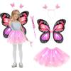 AYBUY Costume Farfalla Bambina, 4Pcs Costume Da Farfalla Luminosa con Ali Gonna Tutù Cerchietto Bacchette, Ragazze Fata Costume Fancy Dress Up per Halloween, carnevale