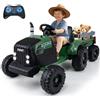 COSTWAY 24V Trattore Elettrico per Bambini, Veicolo con Rimorchio Staccabile, Telecomando, Musica, Porta USB, Partenza Morbida, Fari LED, per Bambini 3-8 Anni (Verde)
