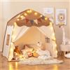COSTWAY Tenda da Gioco per Bambini 3+ Anni con 2 Finestre (Marrone+Beige)
