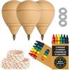 EVERGIFT Trottola in legno per bambini, confezione da 2 trottole + 6 pastelli colorati + 2 rondelle, realizzata a mano in Spagna con punta rotonda. (3 Punte A Penna)