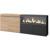 Skraut Home | Credenza, Mobile, Cucina | Madia, mobile ingresso | 210 | 4 Porte | Camino elettrico XXL | Stile moderno | Rovere e nero